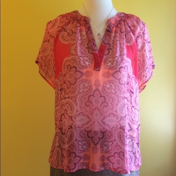 Butterfly Sleeve Sheer V-Neck Coral Top - Picture 3 of 10